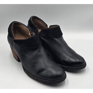 Børn Womens 11 43 Black Leather Suede Booties Ankle Zip Block Heel‎ Shoes